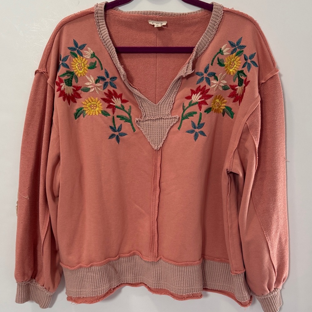 POL Coral Knit Top with Embroidery